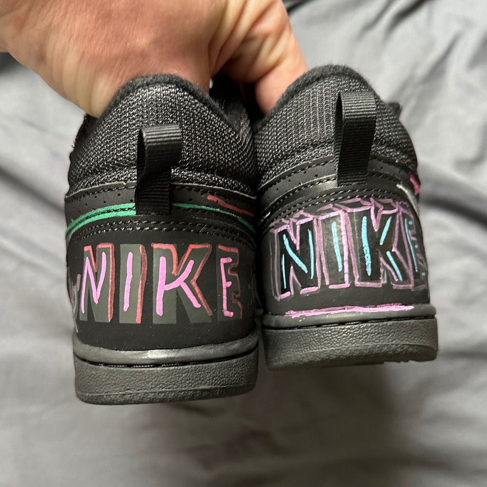 Nike Court Borough Mid 2 Custom Cactus Jack NBA Black Neon Kids Shoes 2Y 870026 - Picture 3 of 11